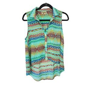 Show Me Your MUMU Tank Top Small Womens Hi Low Sheer Aztec Print Button Front